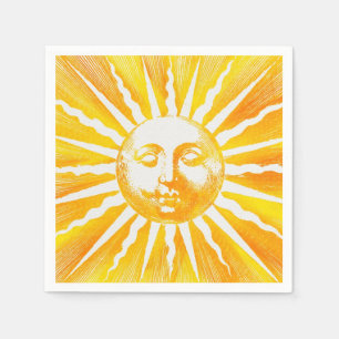 Vintage sun yellow orange sunshine napkin