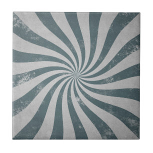 Vintage Sunburst Grey Distressed Wavy Lines Retro Tile