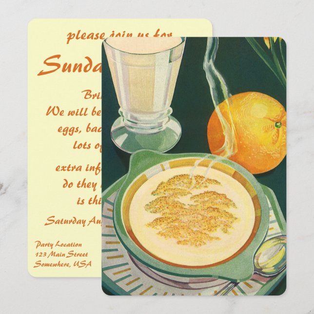 Vintage Sunday Brunch Healthy Breakfast Party Invitation (Front/Back)