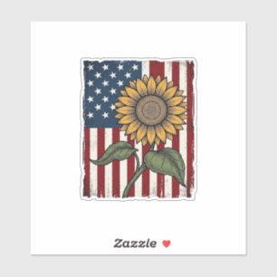 Vintage Sunflower American Flag