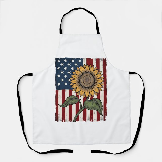 Vintage Sunflower American Flag Apron (Front)