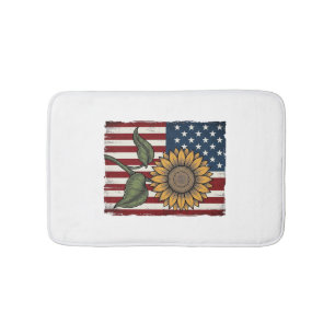 Vintage Sunflower American Flag Bath Mat