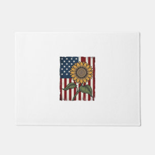 Vintage Sunflower American Flag Doormat