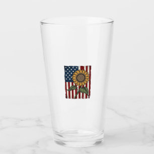 Vintage Sunflower American Flag Glass