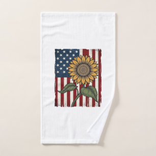 Vintage Sunflower American Flag Hand Towel