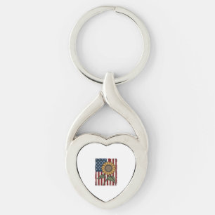 Vintage Sunflower American Flag Key Ring