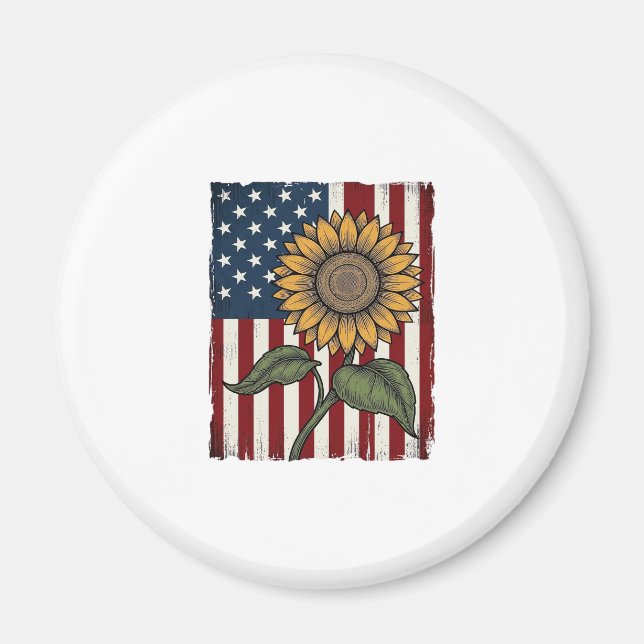 Vintage Sunflower American Flag Magnet (Front)