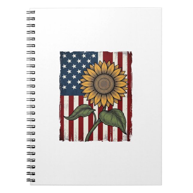 Vintage Sunflower American Flag Notebook (Front)