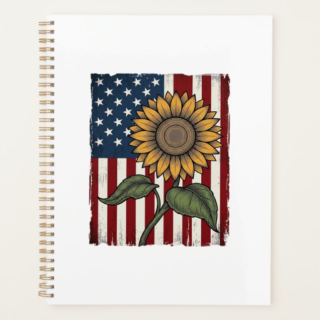 Vintage Sunflower American Flag Planner (Front)