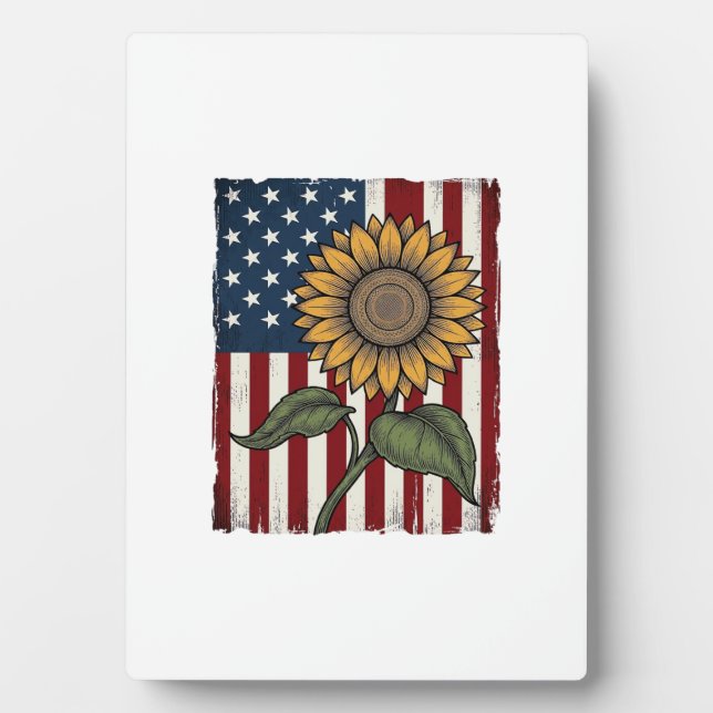 Vintage Sunflower American Flag Plaque (Front)