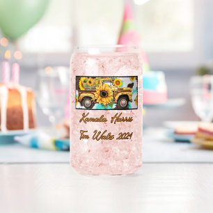 Vintage Sunflower and Truck. Harris-Walz 2024 Can Glass