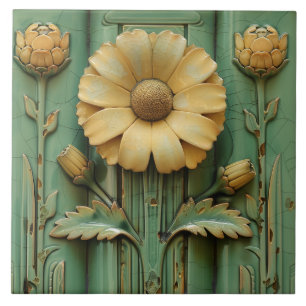 Vintage Sunflower Art Deco Symetrical Tile