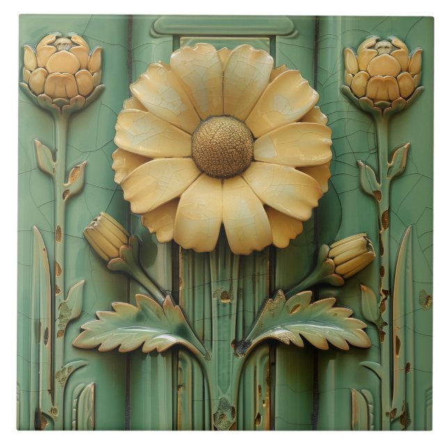 Vintage Sunflower Art Deco Symetrical Tile (Front)