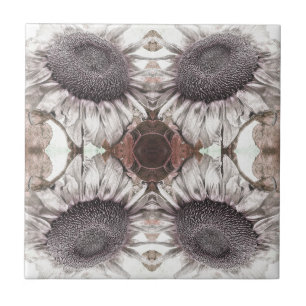 Vintage Sunflower Art Nouveau Sepia Brown Floral Tile