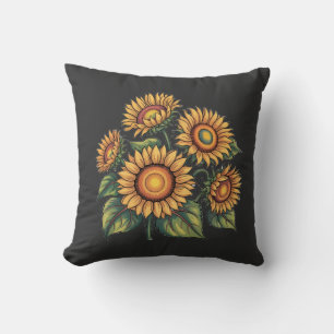 Vintage Sunflower Bees Illustration Floral Nature Cushion