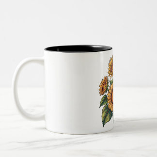 Vintage Sunflower Bees Illustration Floral Nature  Two-Tone Coffee Mug