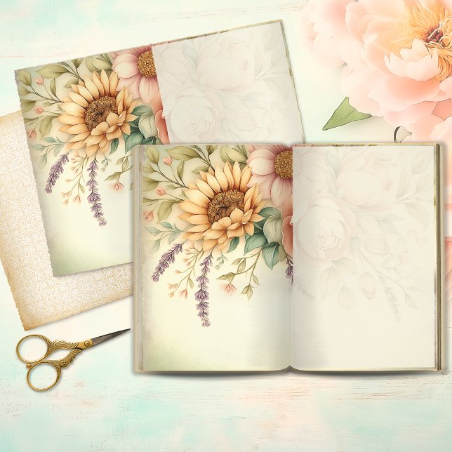 Vintage Sunflower & Blush Peony Junk Journal Page (Creator Uploaded)