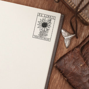 Vintage Sunflower Book Ex Libris  Rubber Stamp