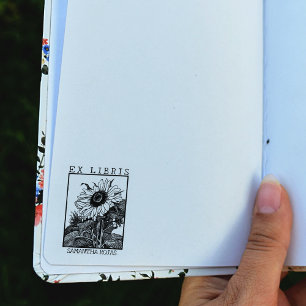 Vintage Sunflower Book Ex Libris  Rubber Stamp