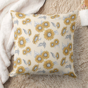Vintage Sunflower Botanical Pattern Cushion