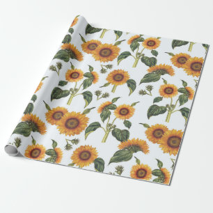 Vintage Sunflower Botanicals Wrapping Paper