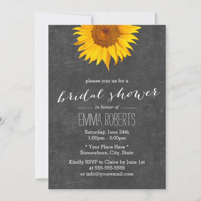 Vintage Sunflower Chalkboard Bridal Shower Invitation (Front)