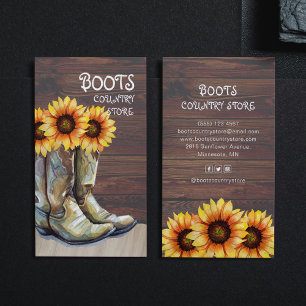Vintage Sunflower Cowboy Boots Country Store Business Card