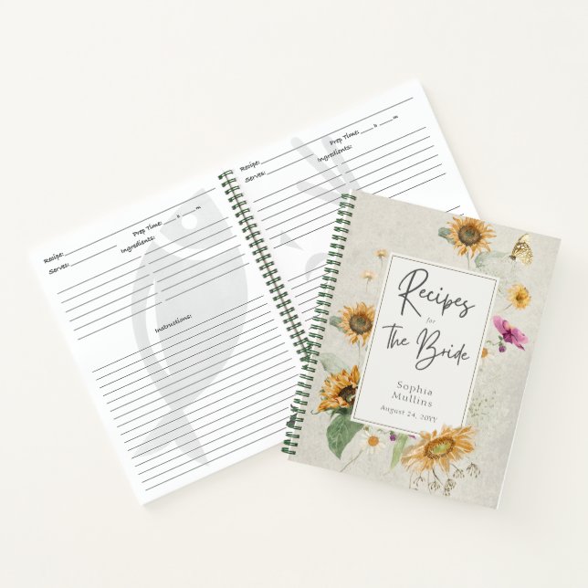 Vintage Sunflower Cream Bridal Shower Recipe Notebook (Inside)