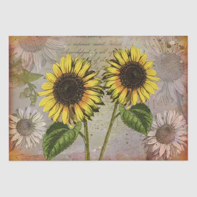 Vintage Sunflower Decoupage Tissue Paper (Front)