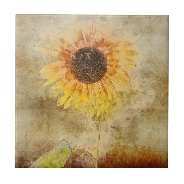 Vintage Sunflower Design Tile (Front)
