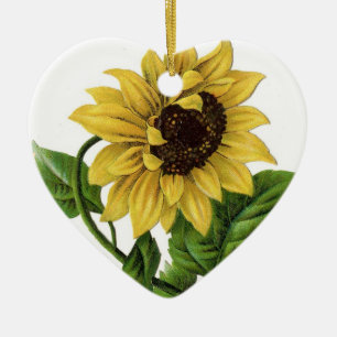 Vintage Sunflower Drawing Ceramic Tree Decoration