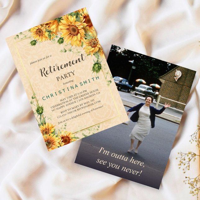Vintage Sunflower Elegant Summer Retirement Party Invitation (Vintage Sunflower Elegant Summer Retirement Party Invitation)