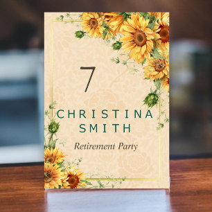 Vintage Sunflower Elegant Summer Retirement Party Table Number