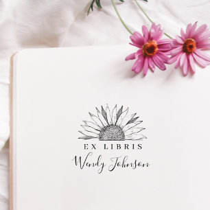 Vintage Sunflower ElegantLibrary Book Ex Libris Rubber Stamp