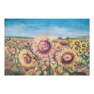 Vintage sunflower field  poster