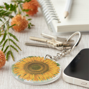 Vintage Sunflower Flower by Basilius Besler Key Ring
