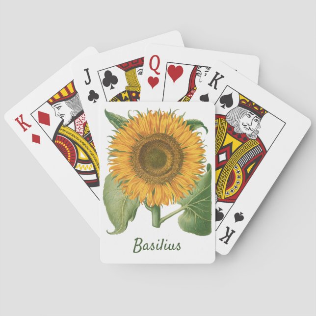 Vintage Sunflower Flower by Basilius Besler Playing Cards (Back)