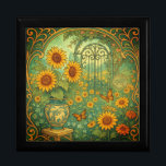 Vintage Sunflower Garden Butterflies Art Nouveau Gift Box<br><div class="desc">This elegant gift box features a floral vintage art nouveau yellow sunflower garden with a bouquet of flowers in a vase and butterflies. Image generated with AI.</div>