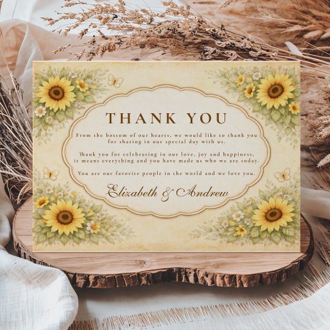 Vintage Sunflower Garden Wedding Thank You Card (Creator Uploaded)
