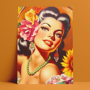 Vintage Sunflower Girl Postcard