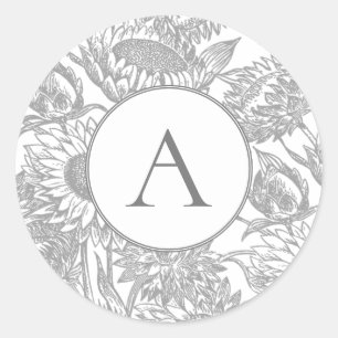 Vintage Sunflower Grey Classic Round Sticker
