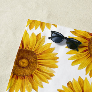 Vintage Sunflower Happy Flower Beach Towel