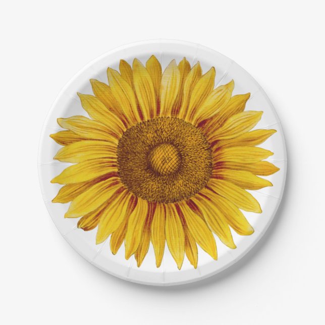 Vintage Sunflower Happy Flower Paper Plate (Front)