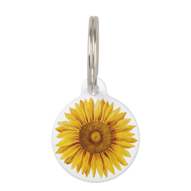 Vintage Sunflower Happy Flower Pet Tag (Front)