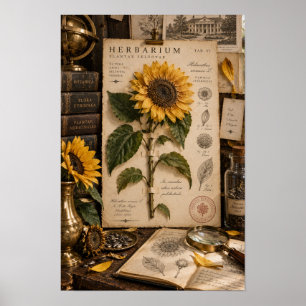 Vintage Sunflower Herbarium Study Wall Art