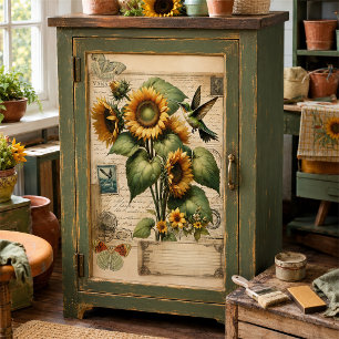 Vintage Sunflower & Hummingbird Decoupage Ephemera Tissue Paper