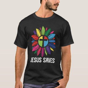 Vintage Sunflower Jesus Saves My God Lord Saviour  T-Shirt