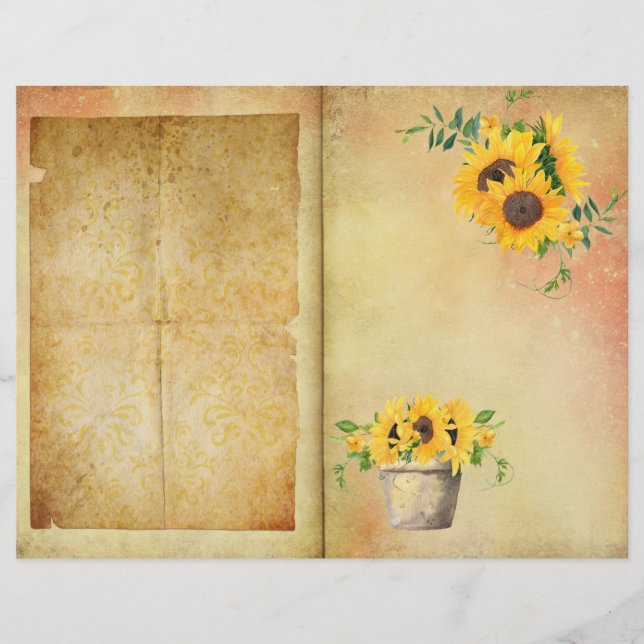 Vintage Sunflower Journal Page Scrapbook Paper (Front)