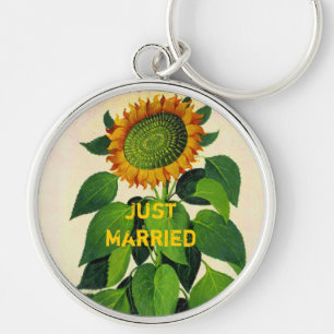 Vintage Sunflower Keychain Just Married
