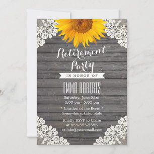 Vintage Sunflower Laced Barn Wood Retirement Party Invitation